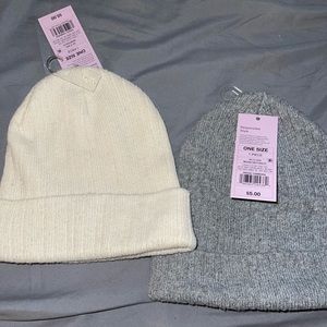 Two beanies grey and beige, never been worn with tags